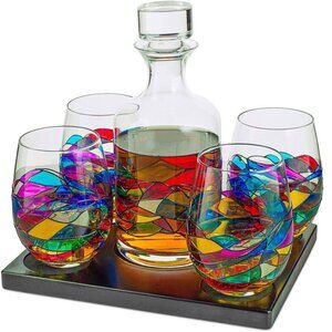 Stain-glassed Windows Wine Decanter and Glasses